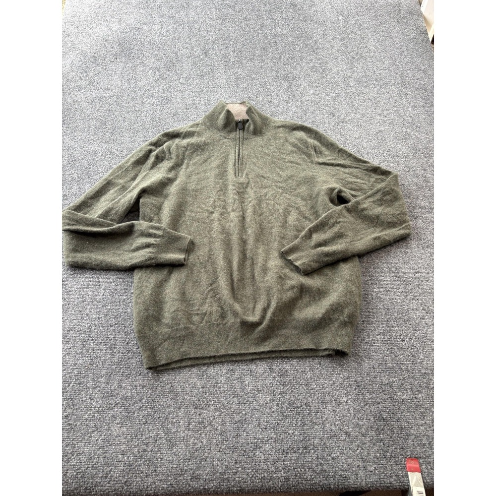 Saks Fifth Avenue Sweater Mens 2XL Green 1/4 Zip Mock Neck Cashmere Pullover